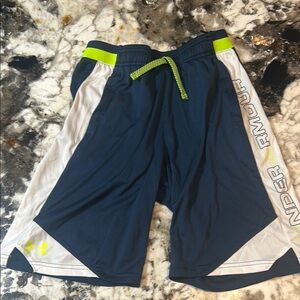 Under Armour Kids' Navy and White Shorts YXL with Neon Accents